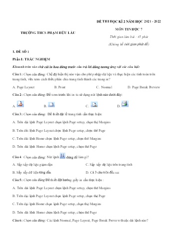 Đề thi học kì 2 môn Tin học Lớp 7 - Năm học 2021-2022 - Trường THCS Phạm Hữu Lầu (Có đáp án)