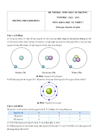 Đề thi học sinh giỏi cấp trường môn Khoa học tự nhiên Lớp 7 - Năm học 2022-2023 - Trường THCS Kim Đồng (Có đáp án)